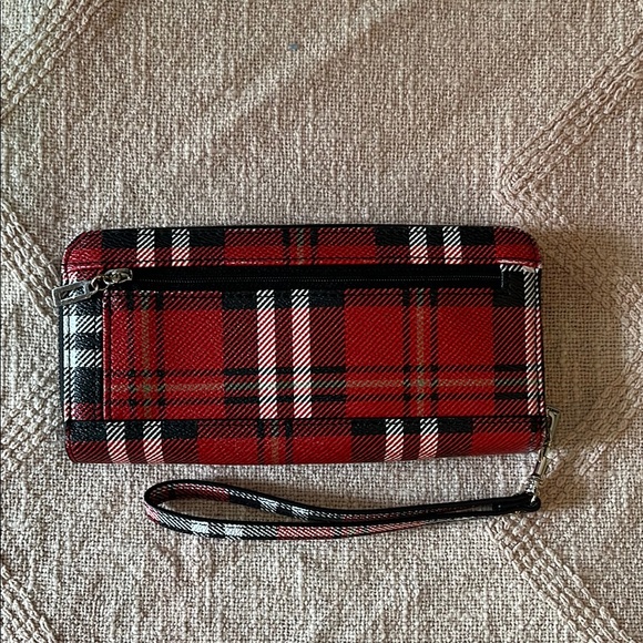 Guess Red and Black Plaid Wristlet Wallet - Picture 2 of 4